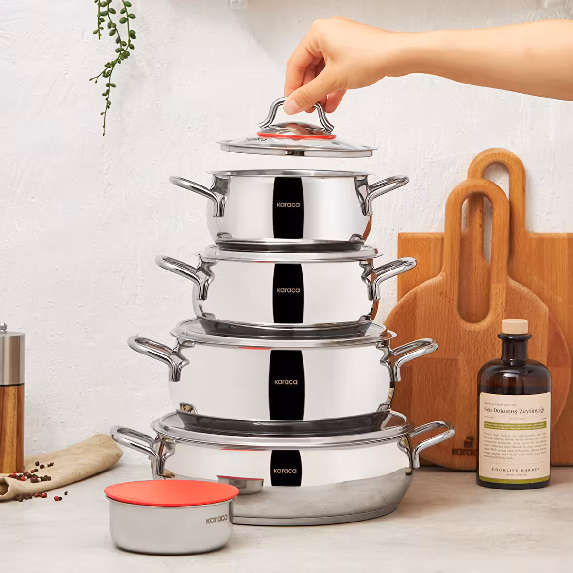 Karaca Emirgan Xl 10 Parça Saklama Kaplı Çelik İndüksiyon Tabanlı Tencere Seti